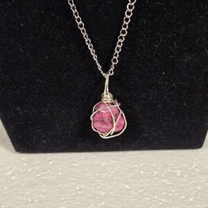 Hand Crafted Elegant Silver Necklace with Pink Rhodondite Stone Pendant